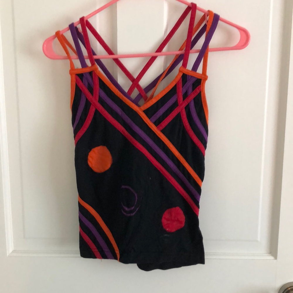 Black, orange, red purple cropped tank